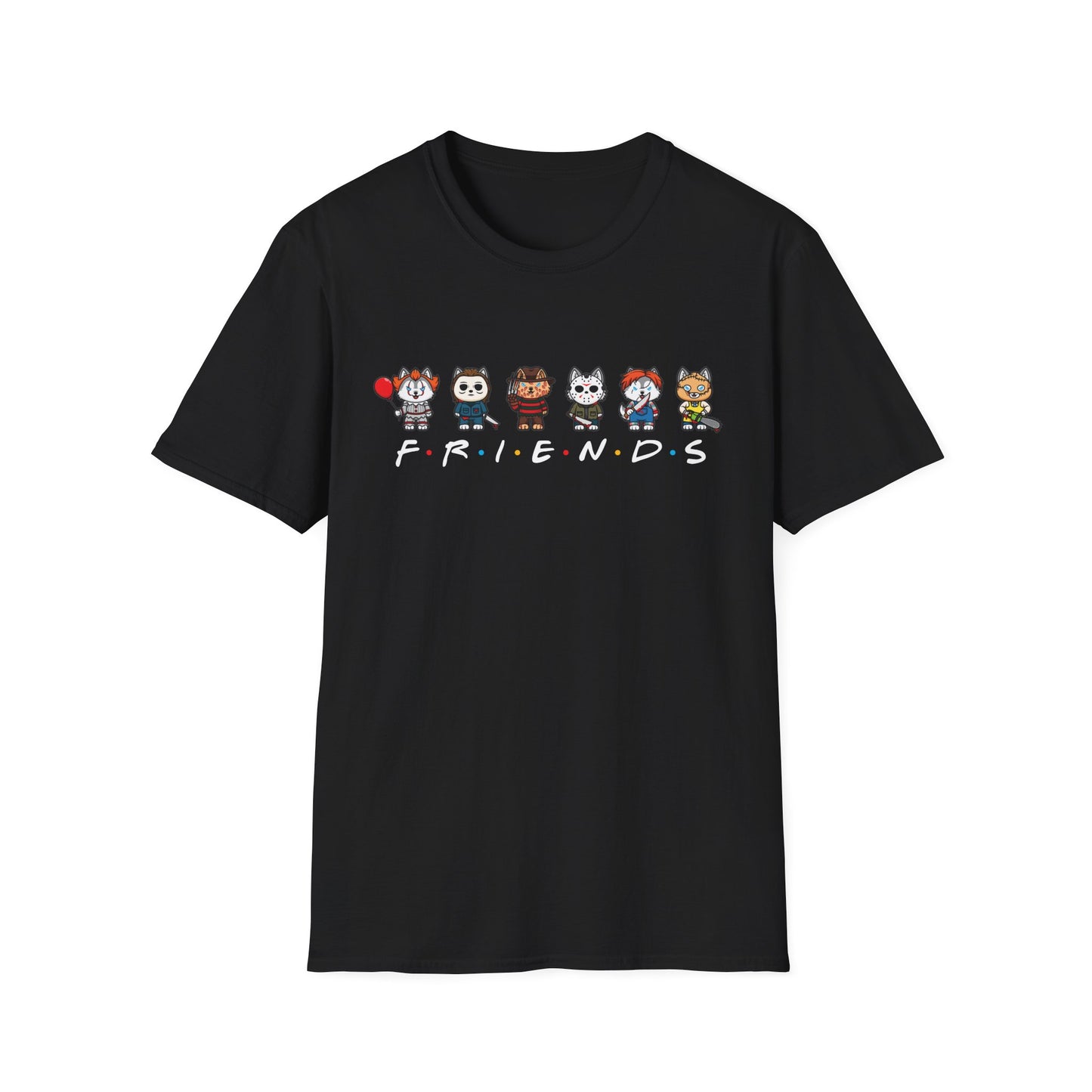 Friends: Horror-Inspired Dog Characters T-Shirt - Black