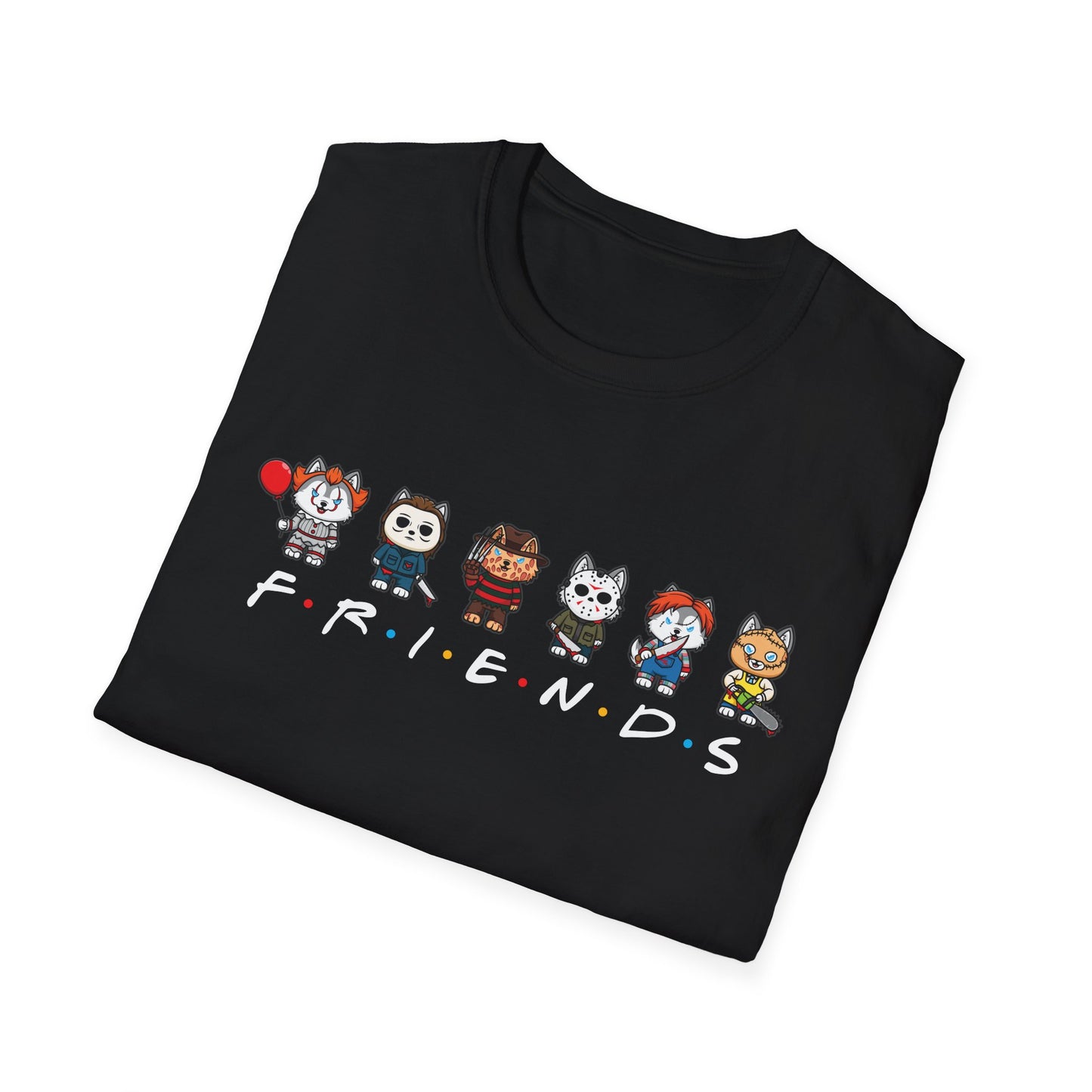 Friends: Horror-Inspired Dog Characters T-Shirt - Black