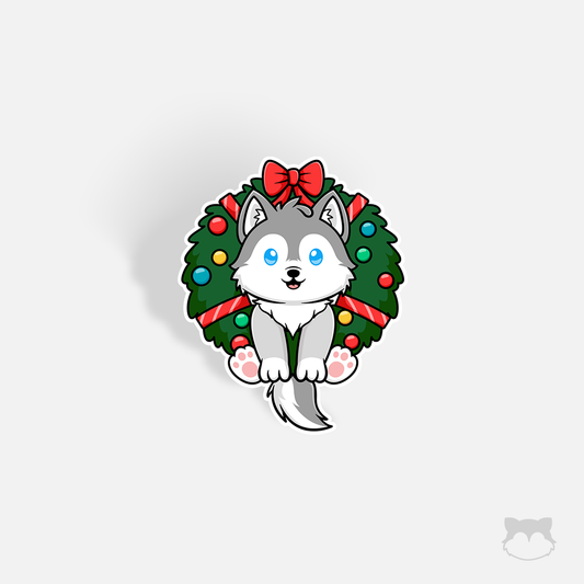 Feliz Naughty Dog Wreath Sticker