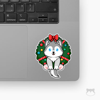 Feliz Naughty Dog Wreath Sticker