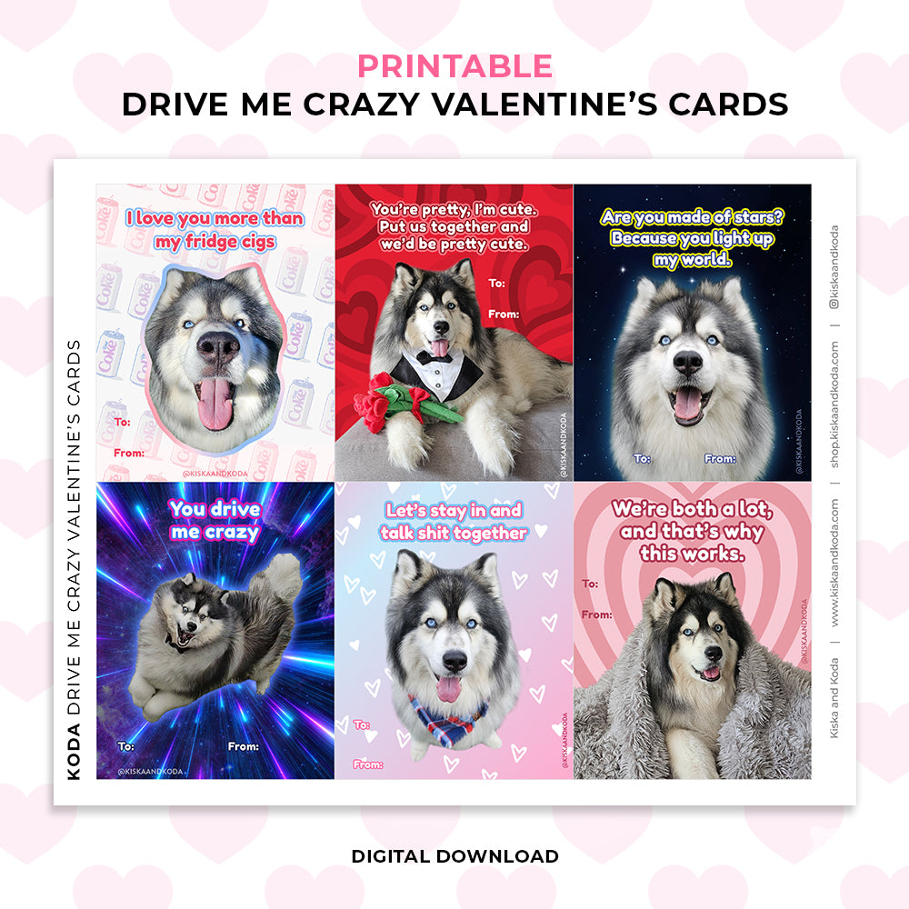 Drive Me Crazy Valentine's Day Cards - Printable